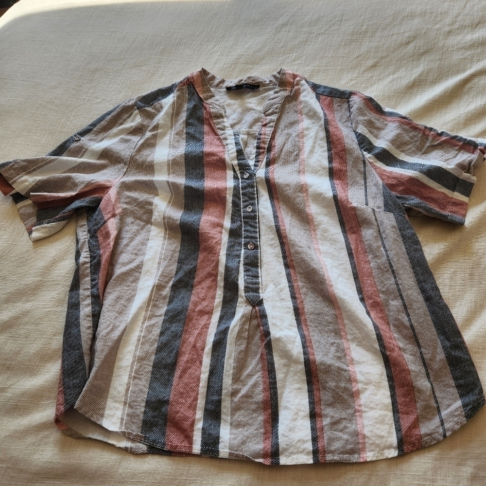 Tahari linen blend striped pop over Women's size 1X - Picture 5 of 9